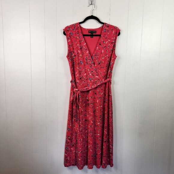 Love & Legend Pink Sleeveless A-Line Wrap Dress Knee Length Hot Pink Stretchy 0X - Picture 4 of 13